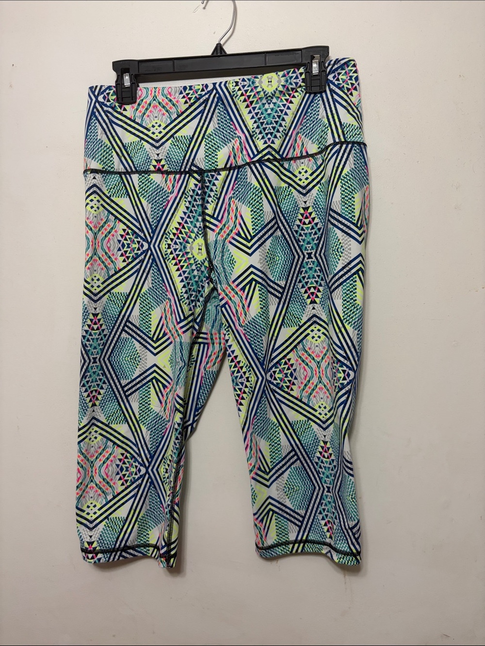 Victoria's Secret Neon Geometric Capri Leggings - Blue, Green, Pink